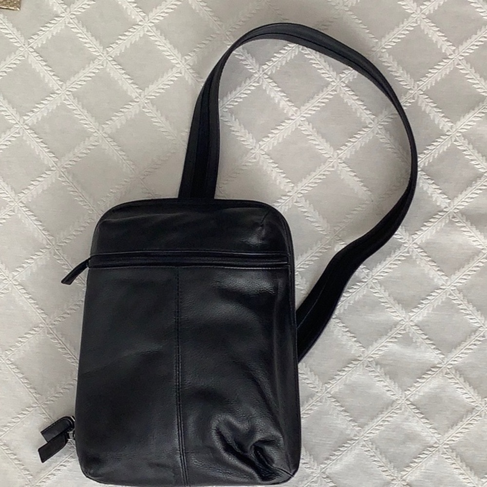 Tignanello Black Leather Messenger Bag Backpack
